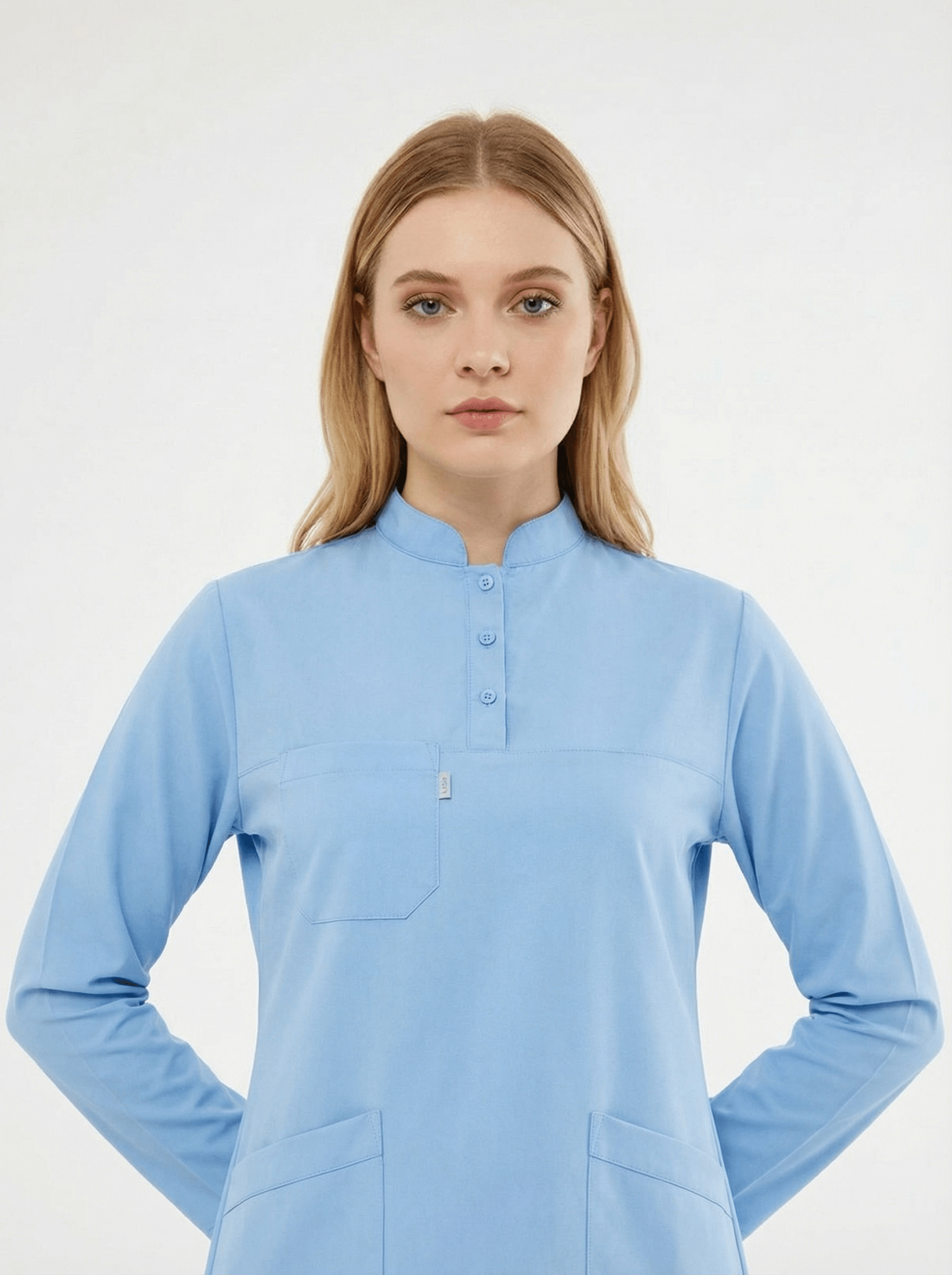Tesettür - Bebe Mavisi Hemşire Üniforma Takımı - Class ÜniformaMedikal Scrubs