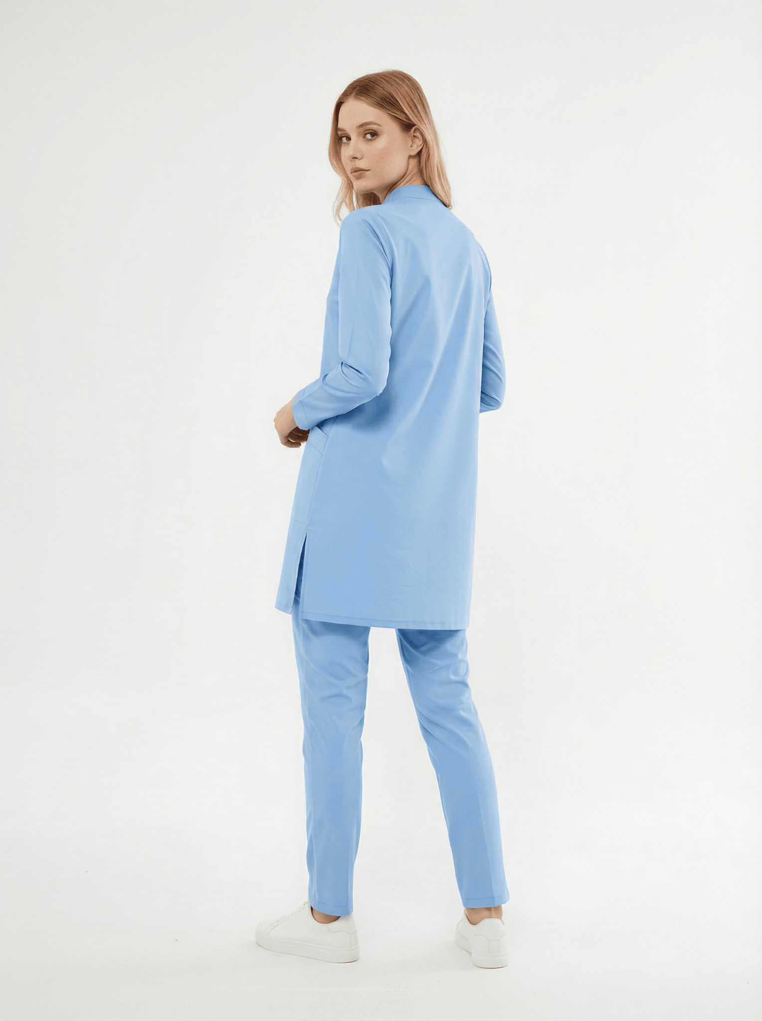 Tesettür - Bebe Mavisi Hemşire Üniforma Takımı - Class ÜniformaMedikal Scrubs