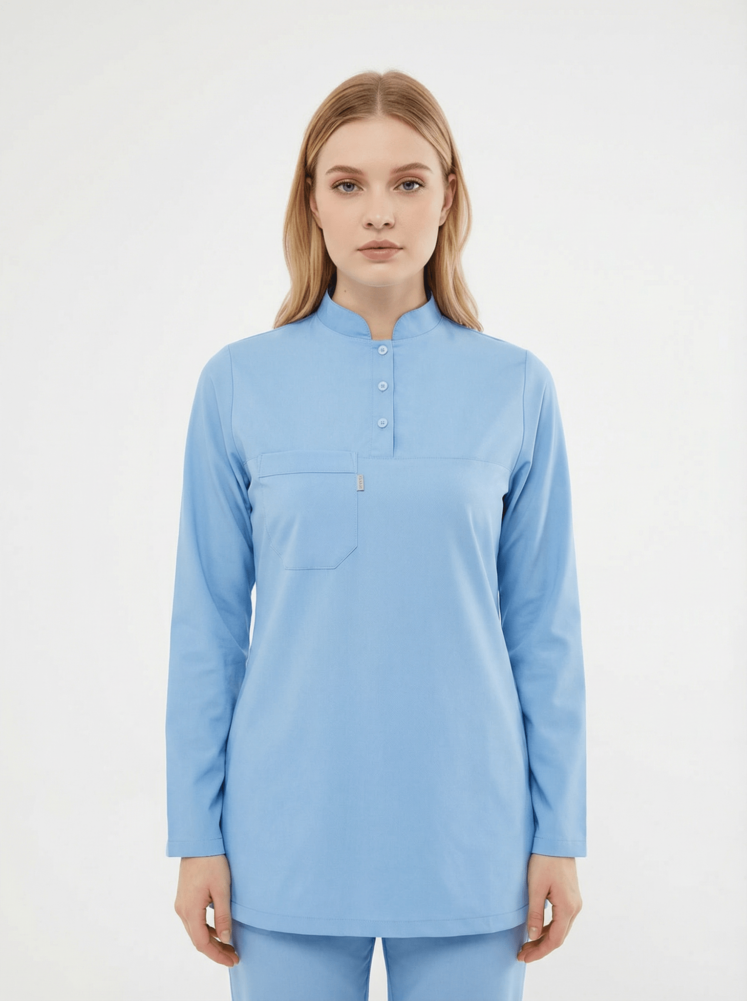 Tesettür - Bebe Mavisi Hemşire Üniforma Takımı - Class ÜniformaMedikal Scrubs