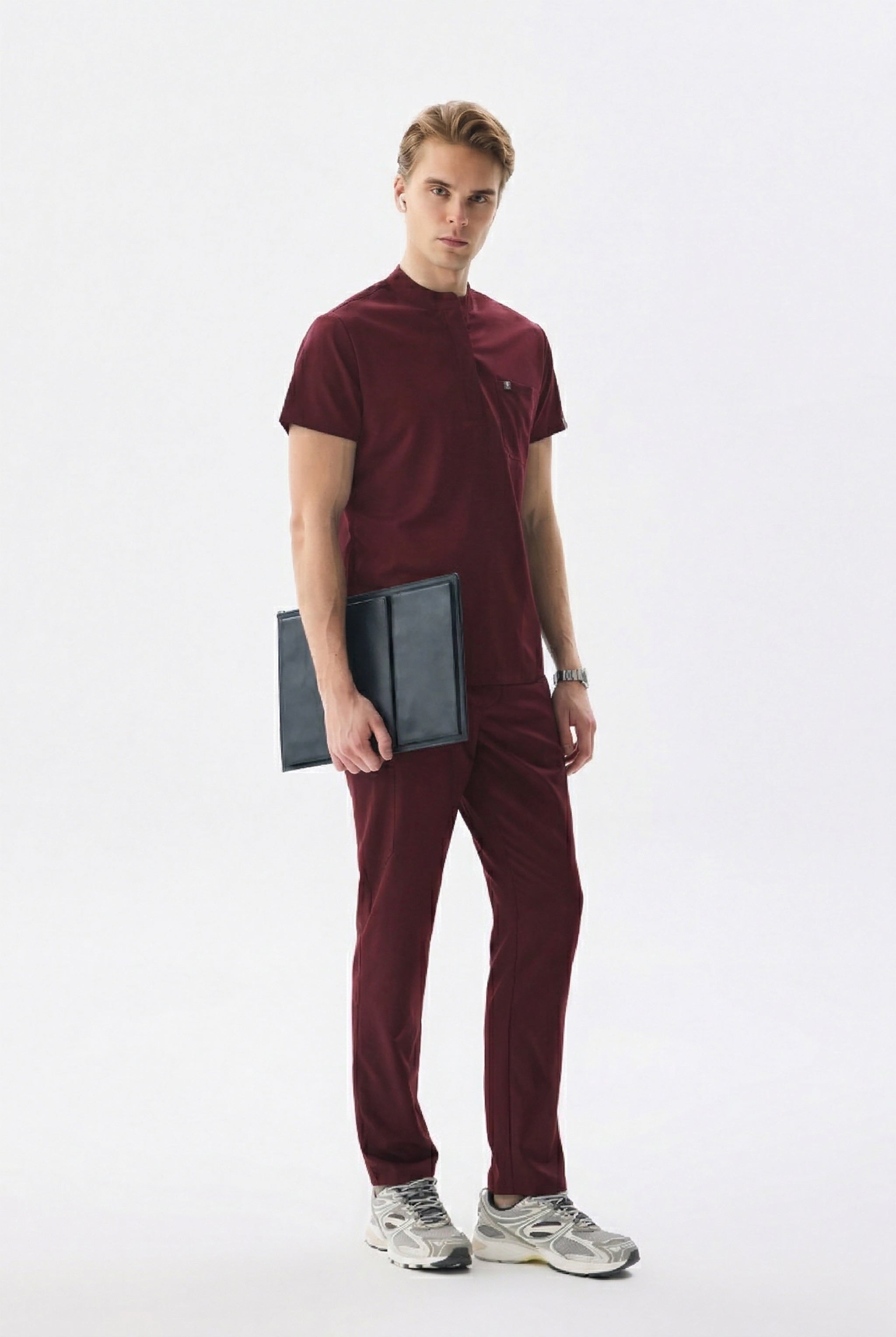 N O V A | Erkek Bordo Likralı Hakim Yaka Hemşire Forması