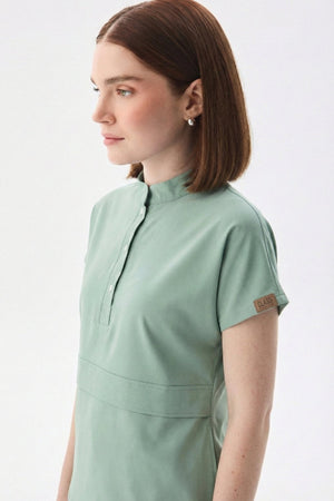 N O V A | Çağla Yeşili Düz Paça Pantolon Likralı Hakim Yaka Yarım Çıtçıtlı Hemşire Ve Doktor Forması Scrubs - Class Üniforma hemşire formaları, medikal önlükler