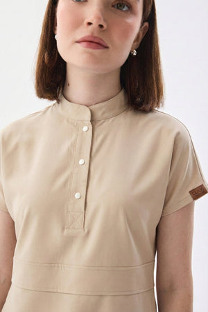 N O V A | Bej Düz Paça Pantolon Premium Likralı Üniforma Takımı - Class Üniforma hemşire formaları, medikal önlükler