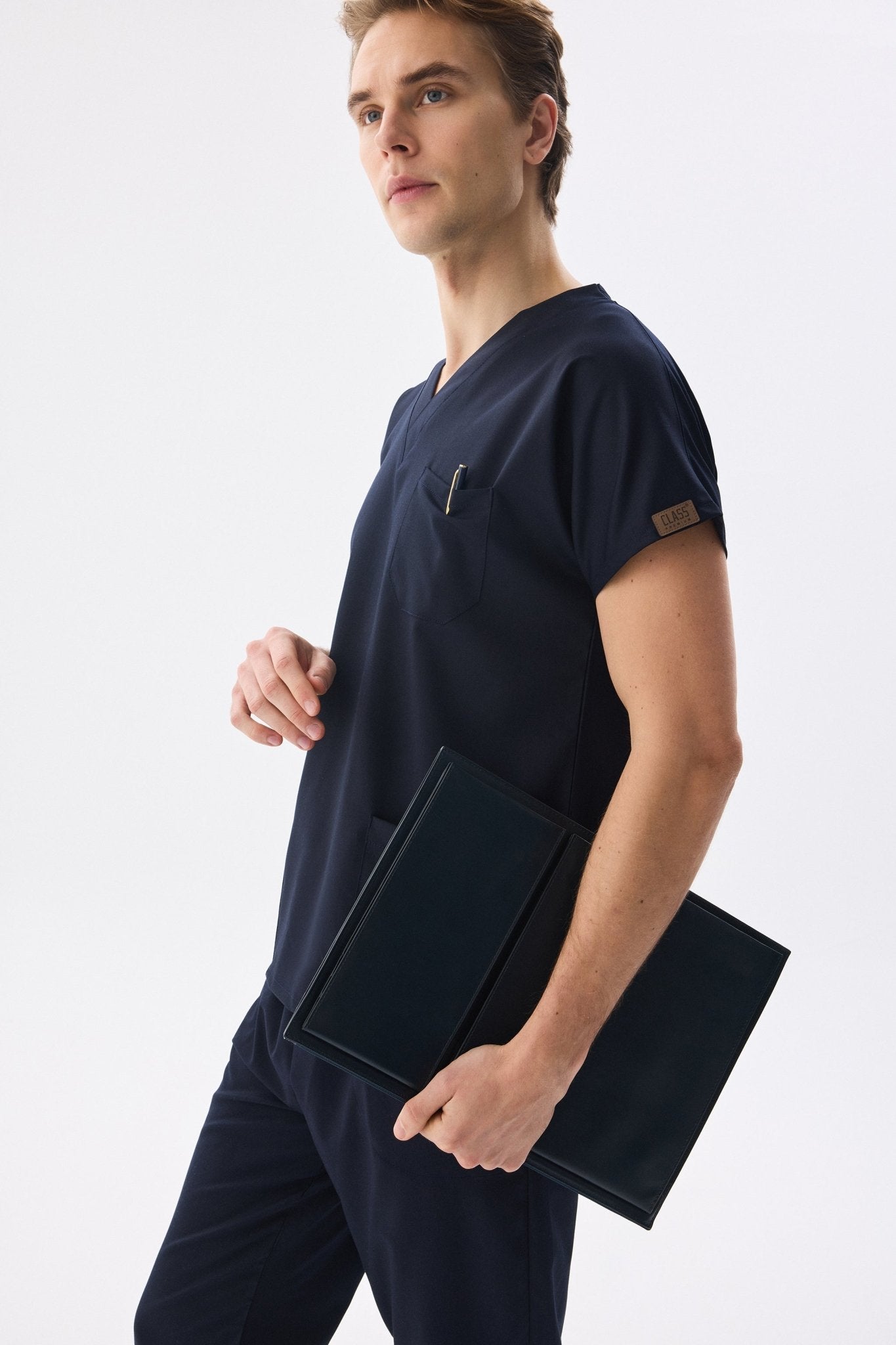 Classic Tek Üst - Lacivert Likralı Erkek Hemşire Forması Üstü - Class Üniforma hemşire formaları, medikal önlükler