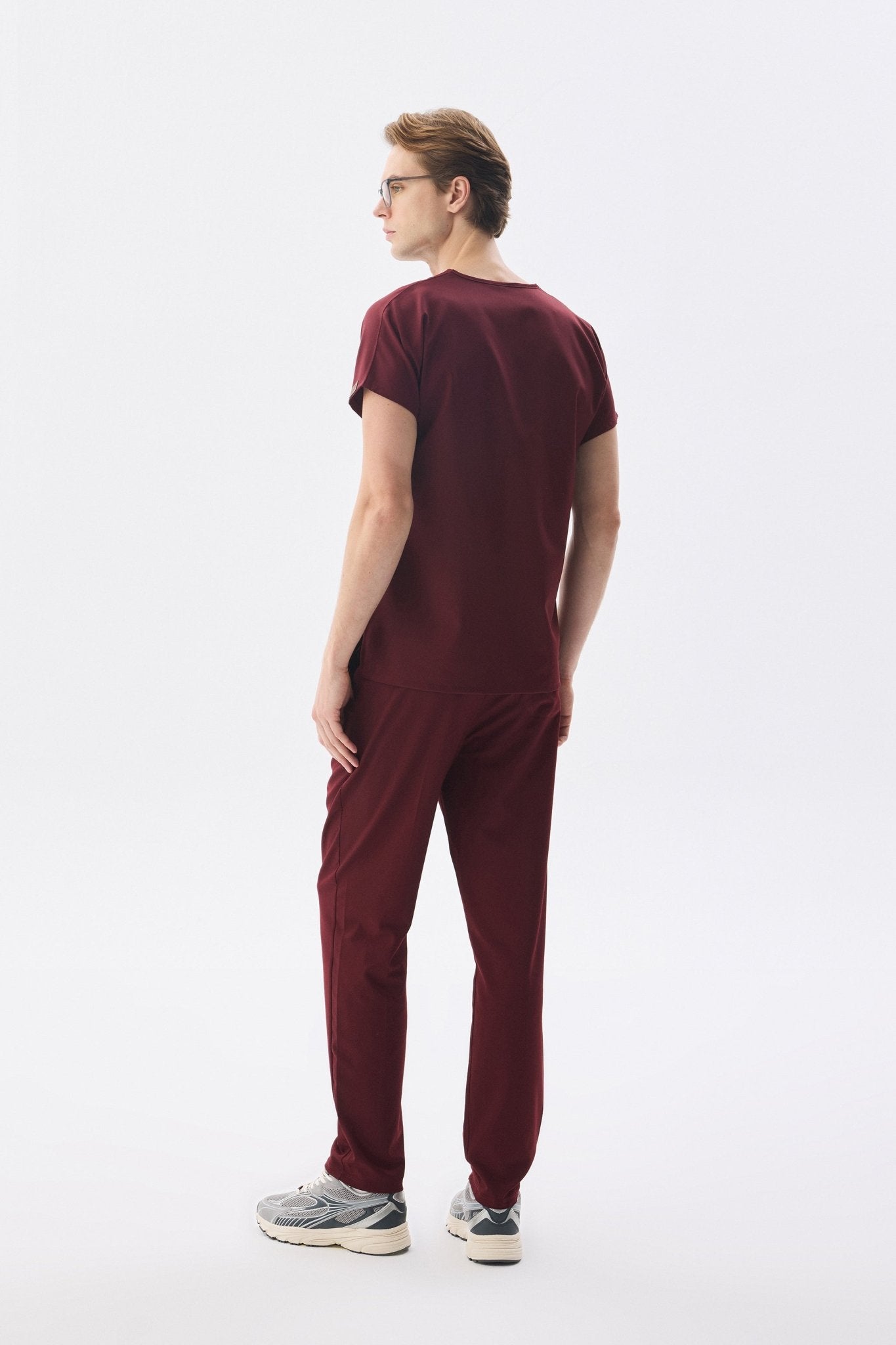 Classic Tek Üst - Bordo Likralı Erkek Hemşire Forması Üstü - Class Üniforma hemşire formaları, medikal önlükler