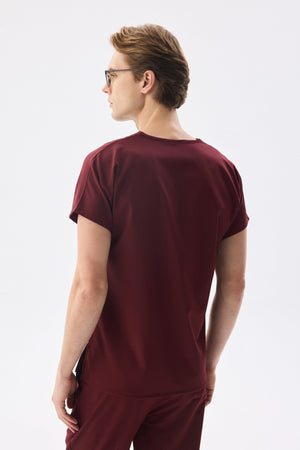 Classic Tek Üst - Bordo Likralı Erkek Hemşire Forması Üstü - Class Üniforma hemşire formaları, medikal önlükler