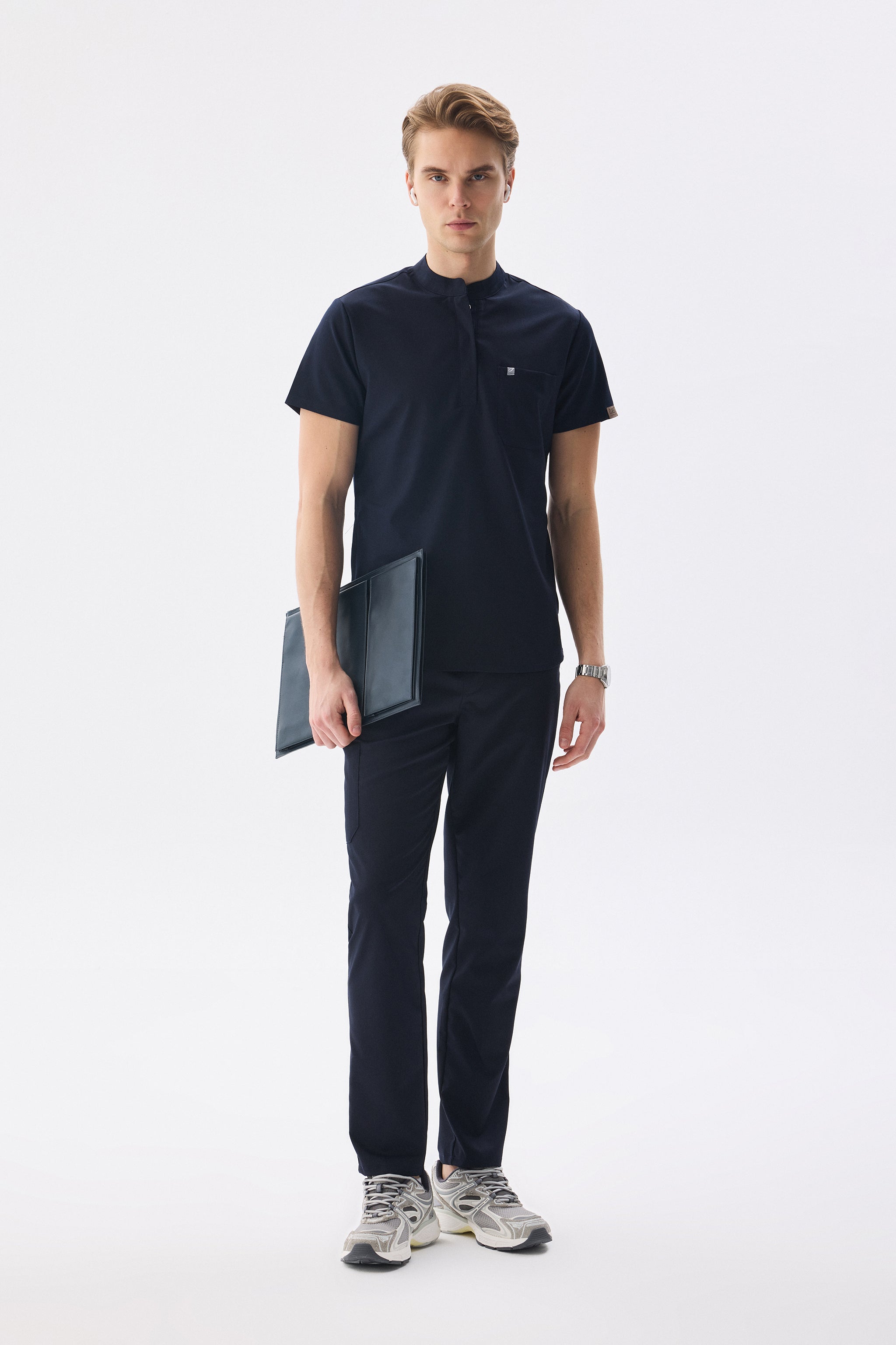 N O V A | Erkek Lacivert Likralı Hakim Yaka Hemşire Forması