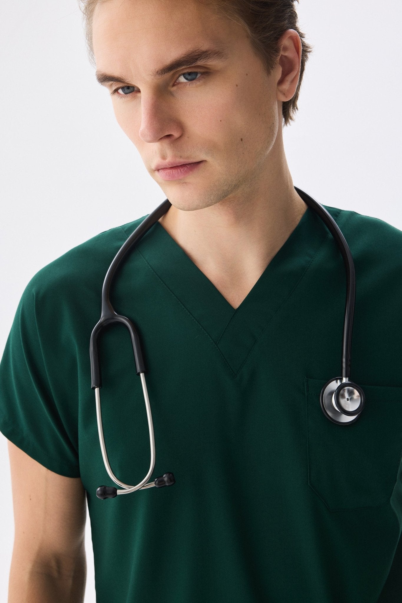 Classic - Avcı Yeşili Erkek Likralı Üniforma Takımı - Class Üniforma hemşire formaları, medikal önlükler