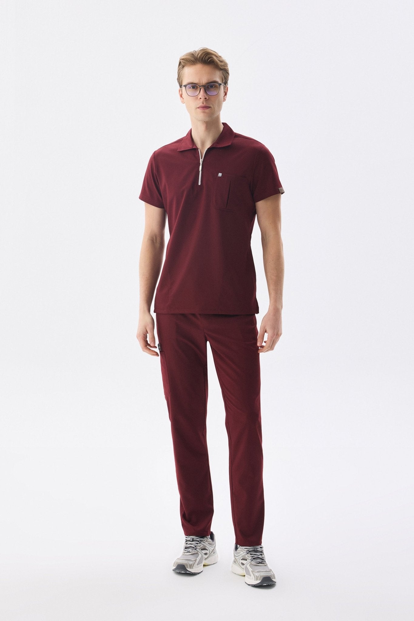 Erkek Polo Yaka Medikal Üniforma Takım Bordo Likralı Doktor Hemşire Forması - Class Üniforma hemşire formaları, medikal önlükler