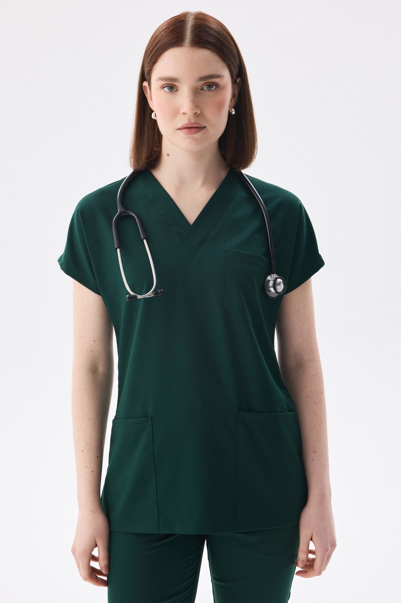 Classic - Avcı Yeşili Kadın Likralı Üniforma Takımı - Class Üniforma hemşire formaları, medikal önlükler