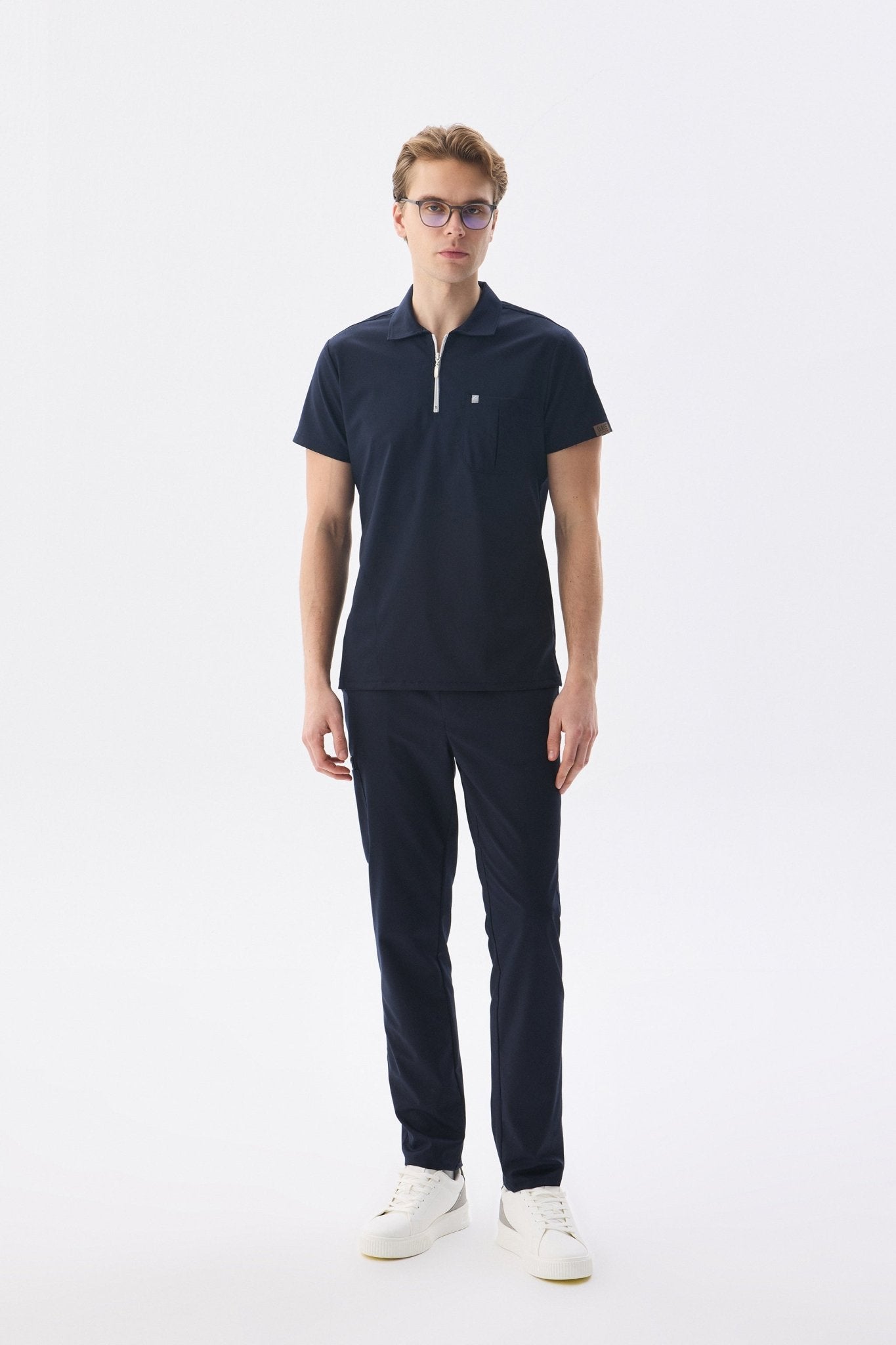 Erkek Polo Yaka Medikal Üniforma Takım Lacivert Likralı Doktor Hemşire Forması - Class Üniforma hemşire formaları, medikal önlükler