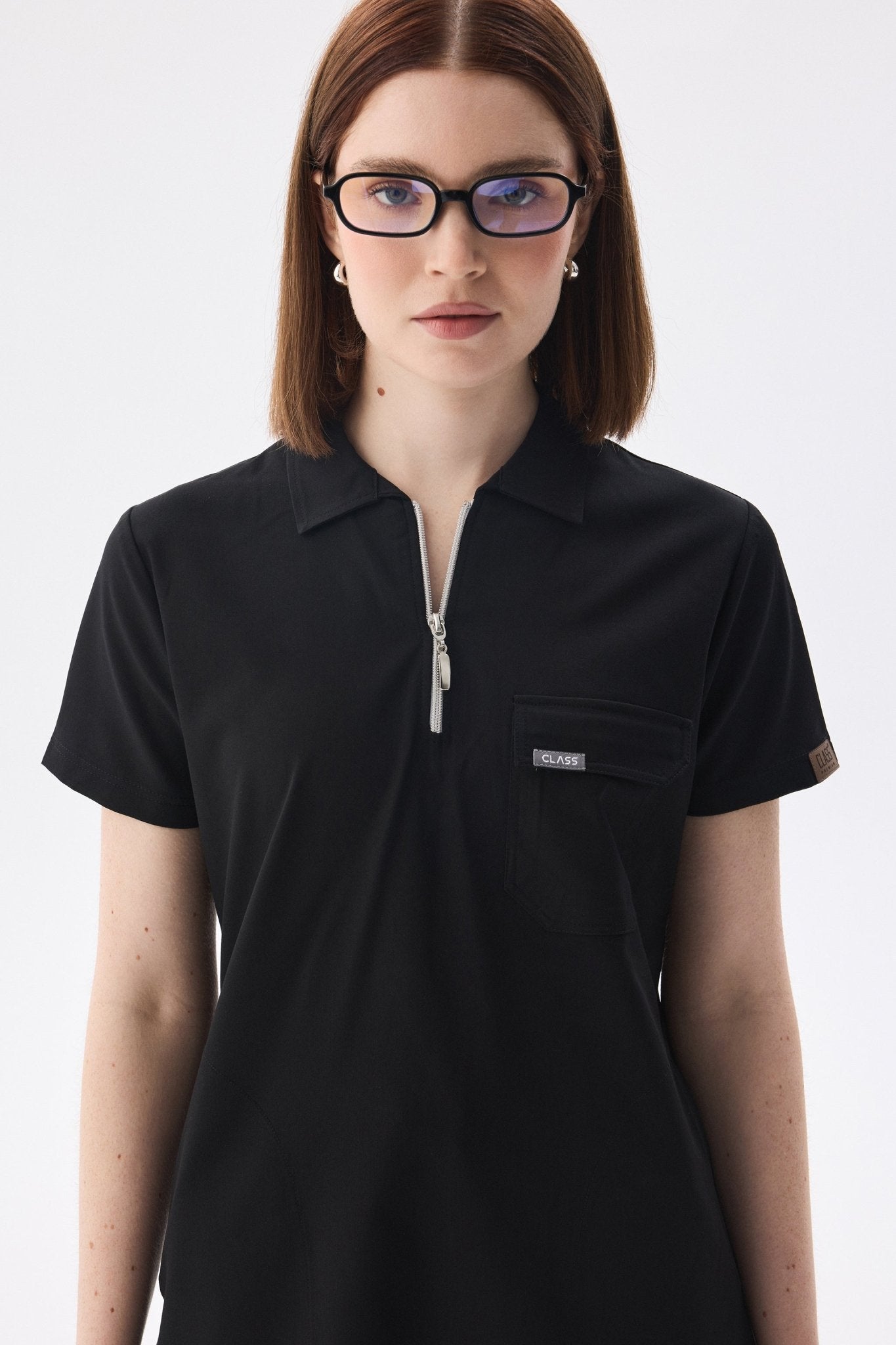 Polo Yaka Siyah Kadın Medikal Üniforma Scrubs Takımı - Class Üniforma hemşire formaları, medikal önlükler