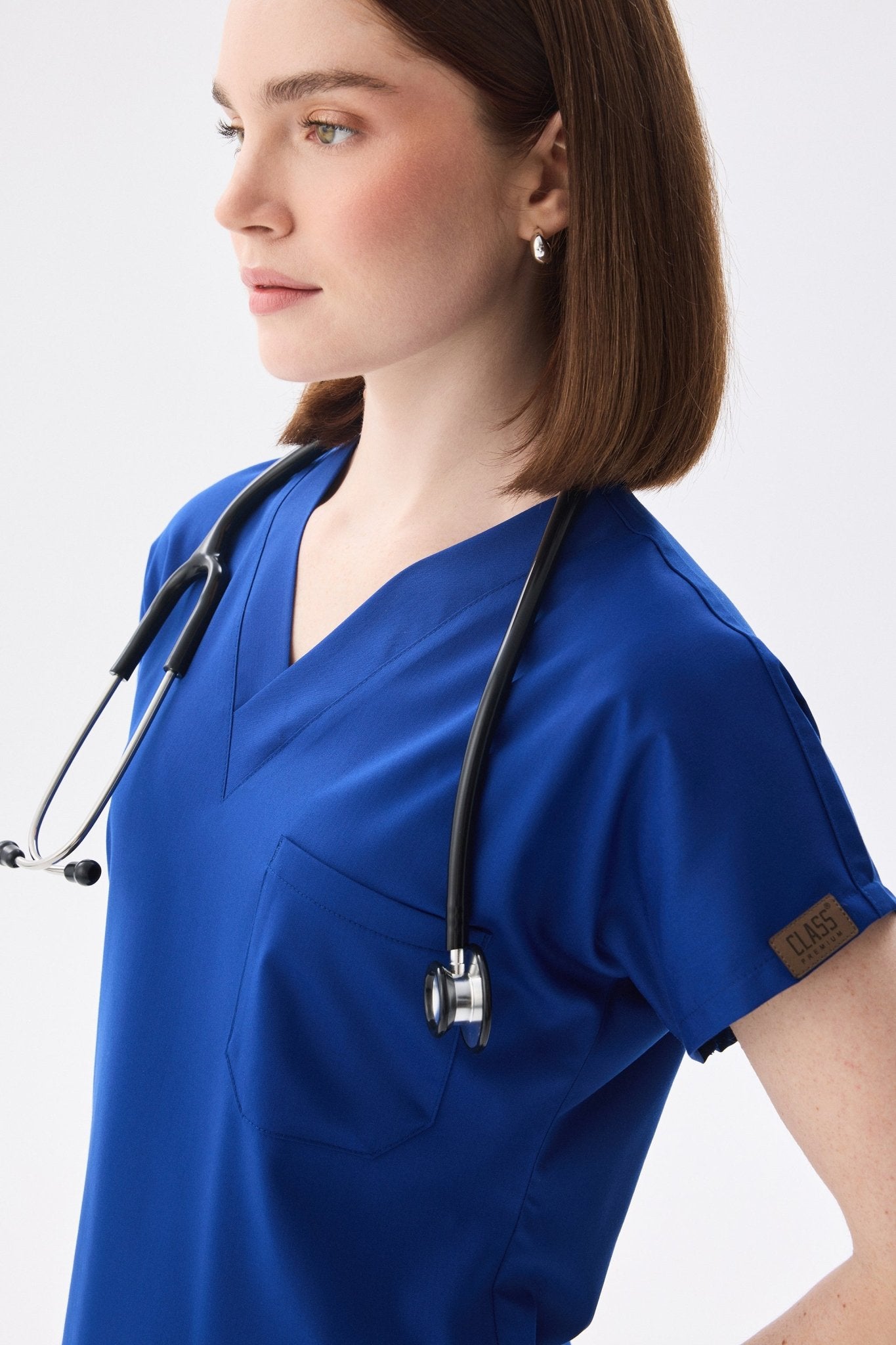 Classic - Saks Mavi Kadın Likralı Üniforma Takımı - Class Üniforma hemşire formaları, medikal önlükler