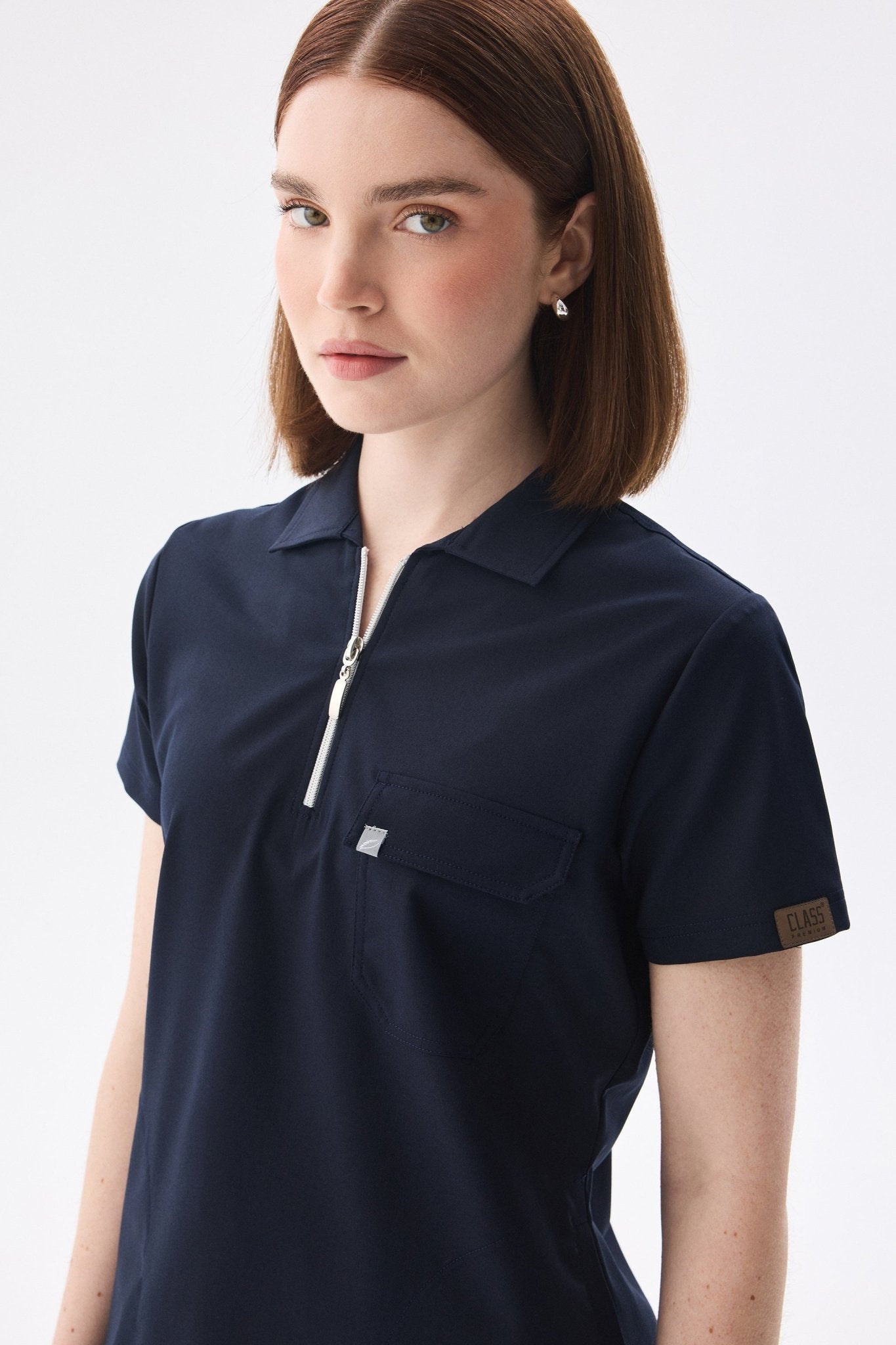 Polo Yaka Lacivert Kadın Medikal Üniforma Scrubs Takımı - Class Üniforma hemşire formaları, medikal önlükler