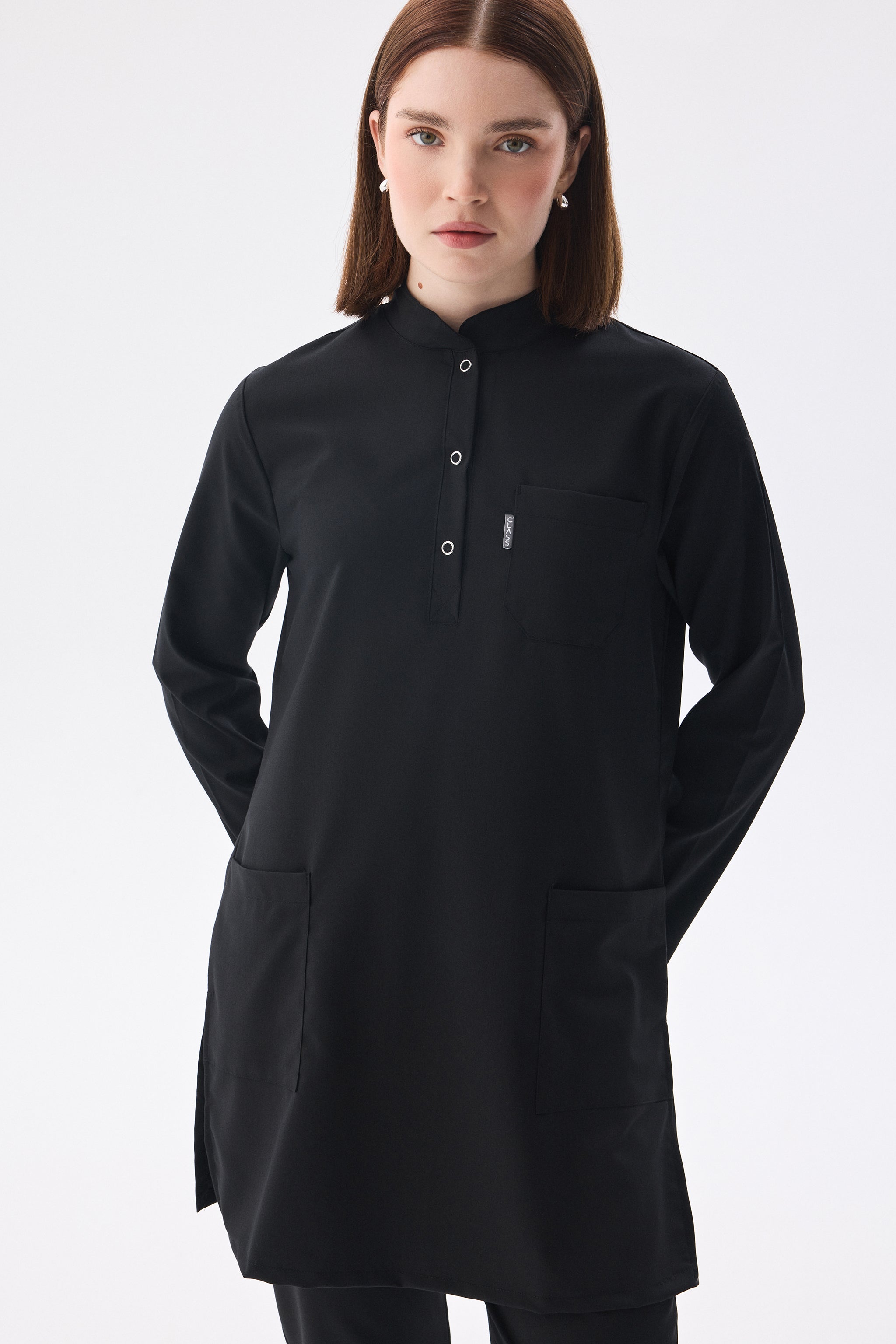 Tesettür Siyah Tek Üst Likralı Kadın Medikal Üniforma Doktor Ve Hemşire Forması Cerrahi