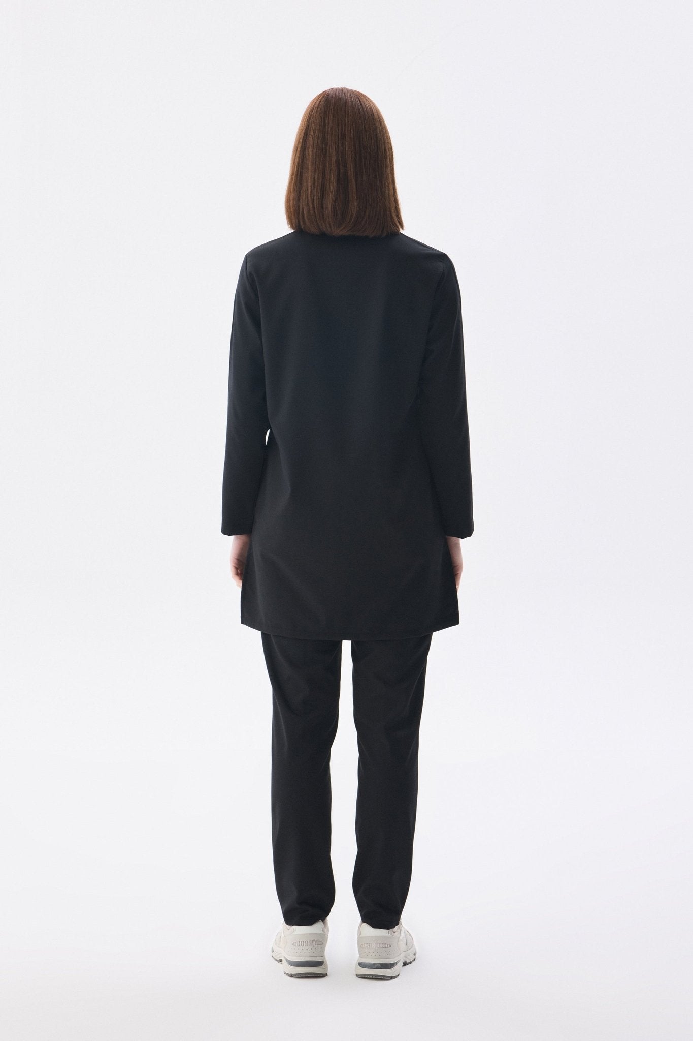 Tesettür Siyah Tek Üst Likralı Kadın Medikal Üniforma Doktor Ve Hemşire Forması Cerrahi - Class Üniforma hemşire formaları, medikal önlükler