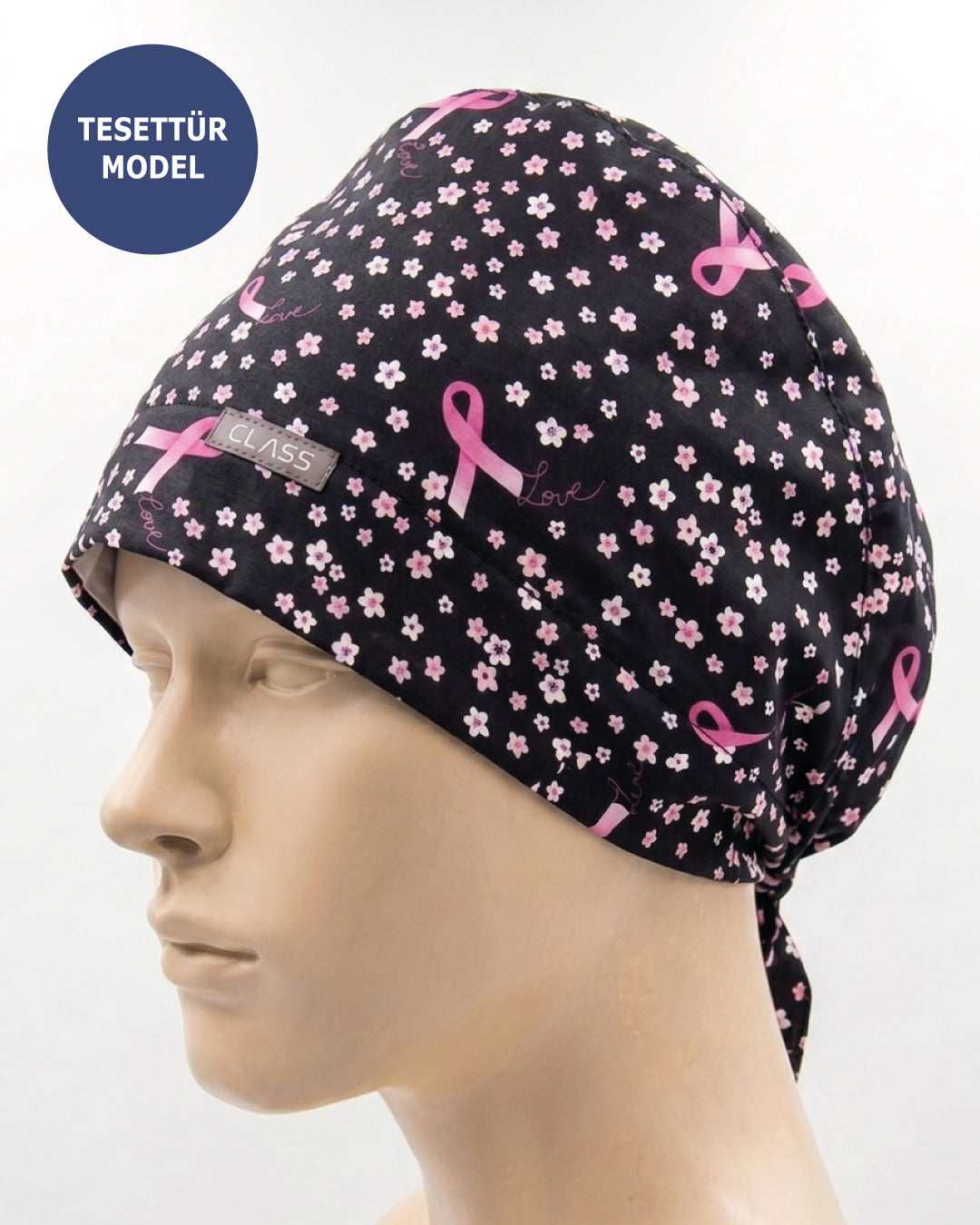 Pembe Papatya Desenli Cerrahi Bone Hemşire Doktor Bonesi Unisex