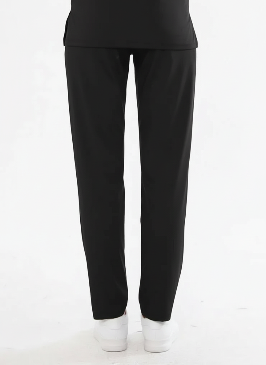 Классические чёрные женские брюки с однобортным низом из лайкры