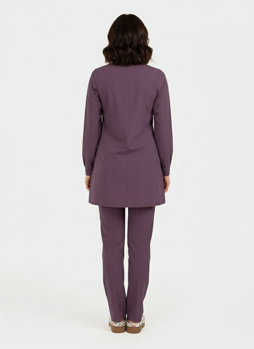 Tesettür - Açık Mürdüm Likralı Hemşire Üniforma Takımı