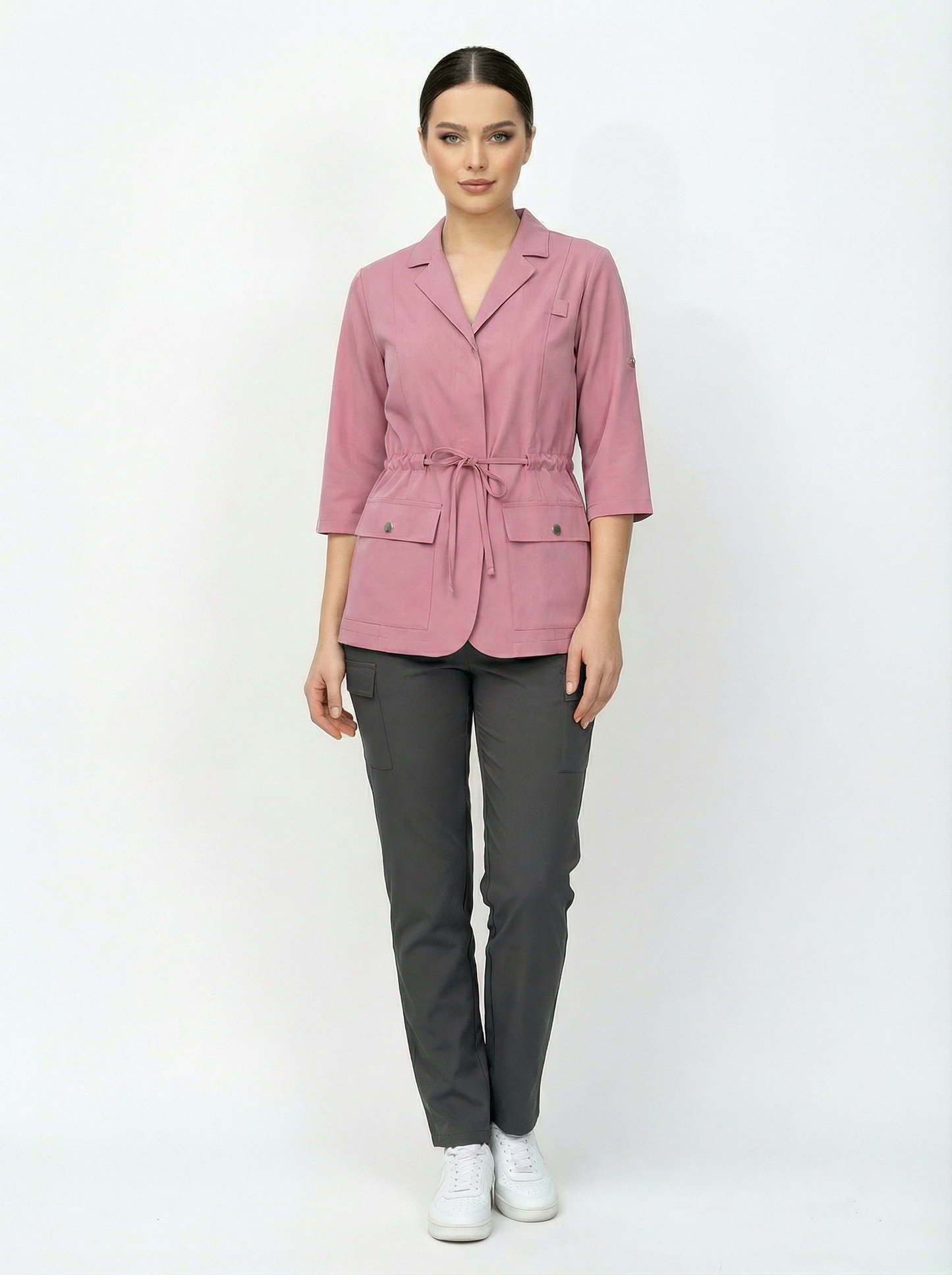 L I S B O N | Pembe & Siyah Premium Likralı Ceket Üniforma Takım