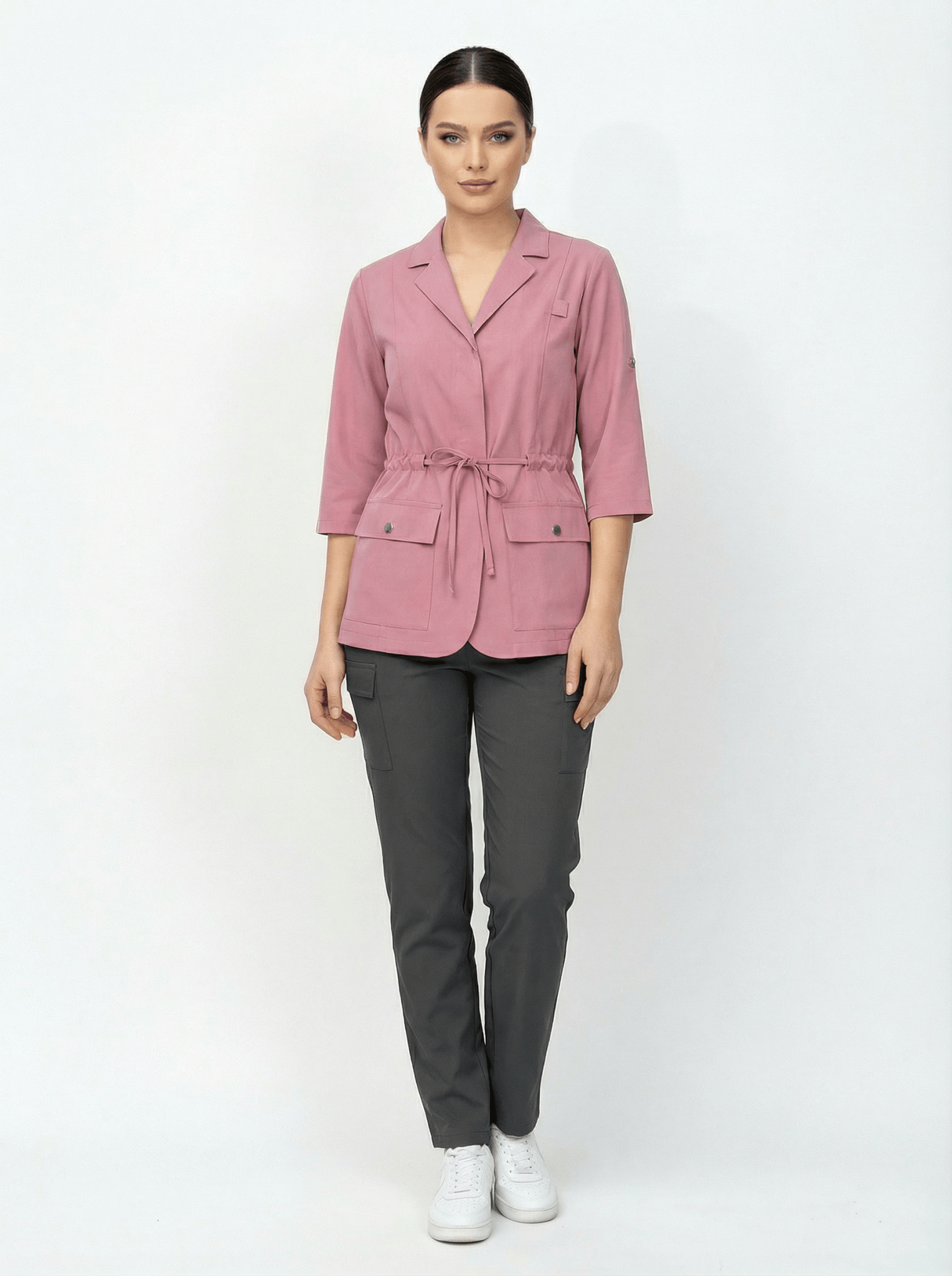 L I S B O N | Pembe & Siyah Premium Likralı Ceket Üniforma Takım - Class Üniforma hemşire formaları, medikal önlükler