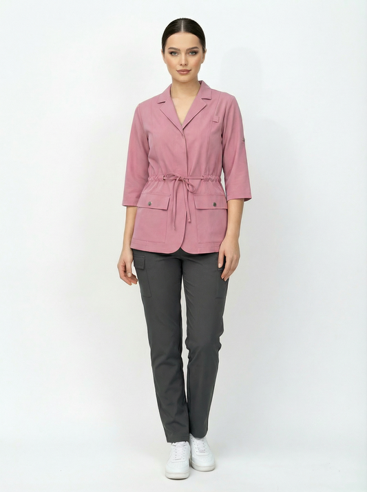 L I S B O N | Pembe & Siyah Premium Likralı Ceket Üniforma Takım