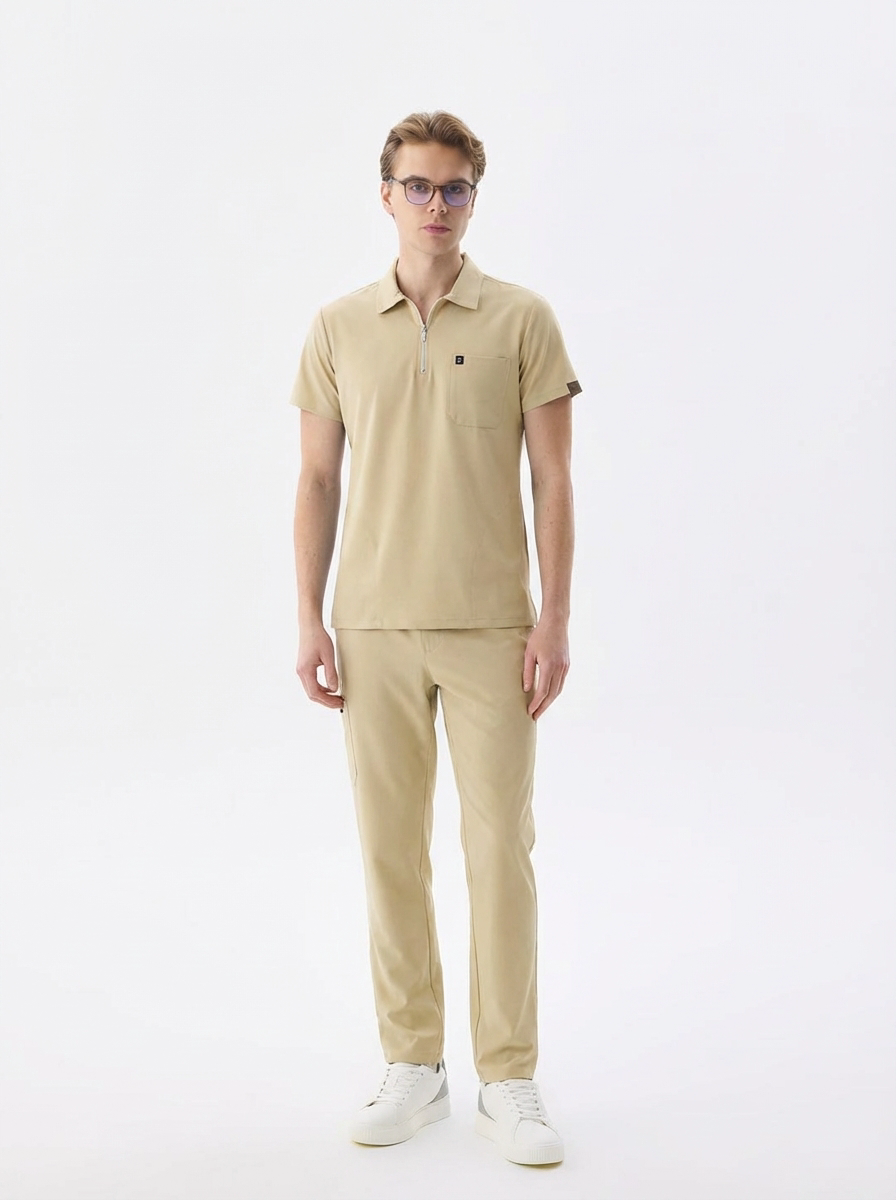 Yeni Yönetmeliğe Uygun Sağlık Teknisyeni Bej Polo Yaka Erkek Forması