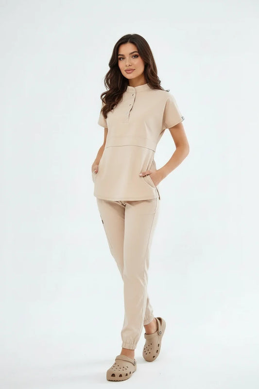 N O V A | Bej Premium Likralı Üniforma Takımı
