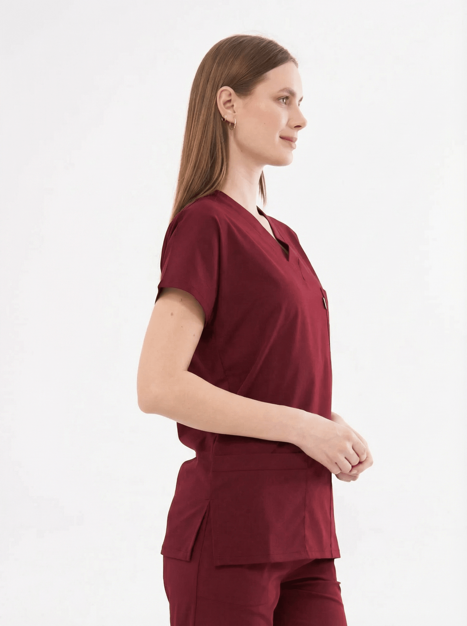 Classic Tek Üst - Bordo Likralı Kadın Hemşire Forması Üstü - Class Üniforma hemşire formaları, medikal önlükler