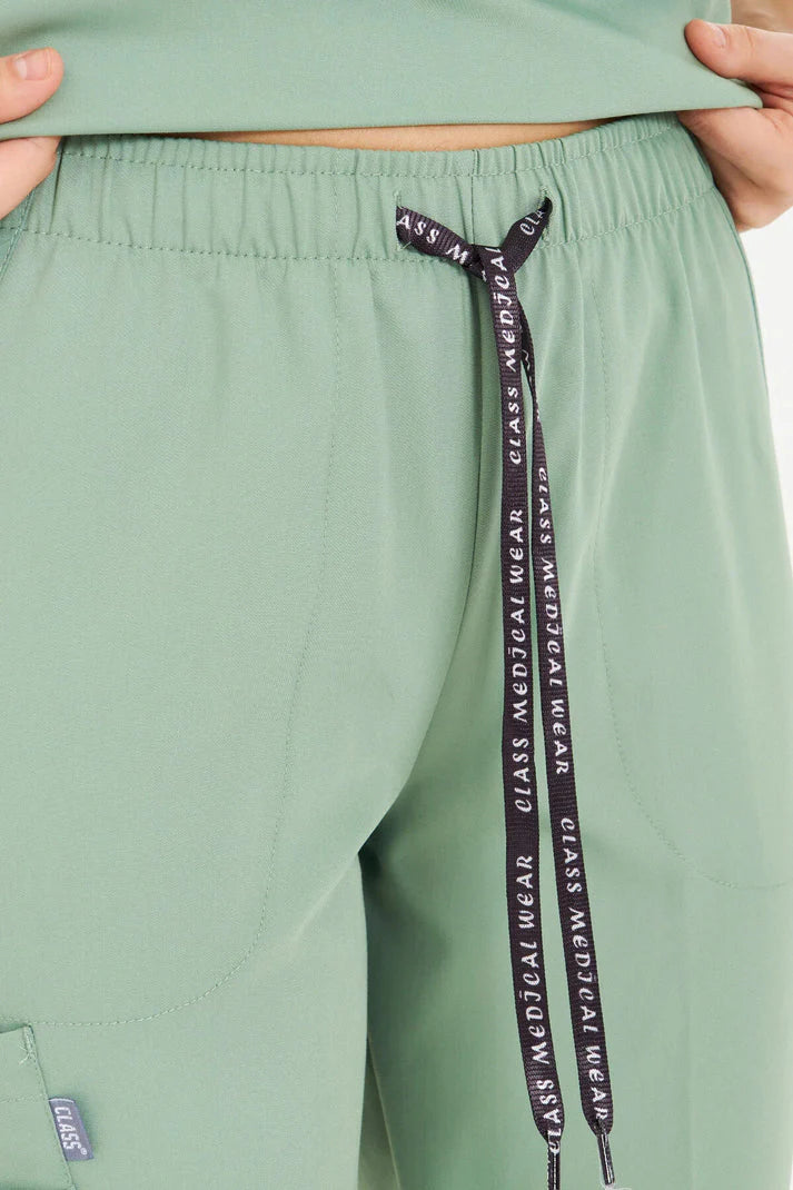 N O V A | Çağla Yeşili Düz Paça Pantolon Likralı Hakim Yaka Yarım Çıtçıtlı Hemşire Ve Doktor Forması Scrubs