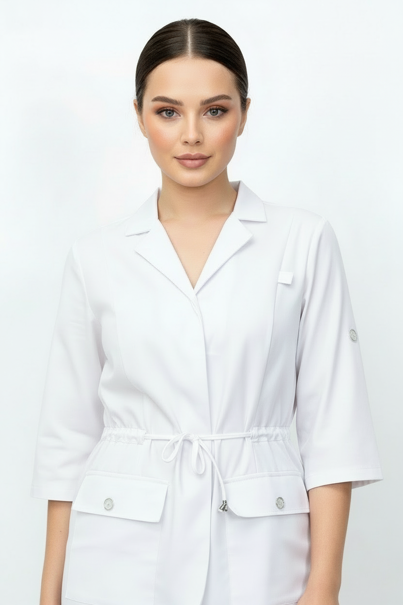 L I S B O N | Beyaz Premium Likralı Ceket Üniforma Takım