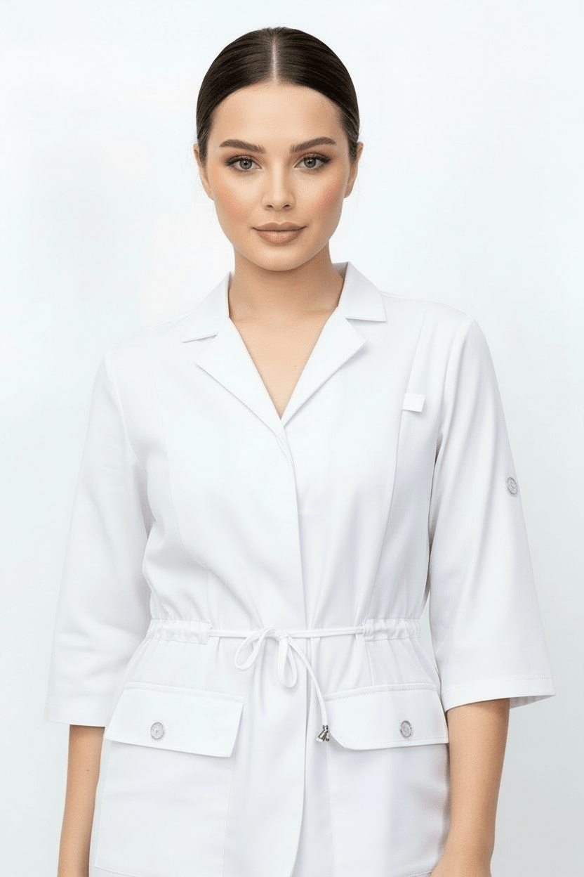 L I S B O N | Beyaz Premium Likralı Ceket Üniforma Takım - Class Üniforma hemşire formaları, medikal önlükler
