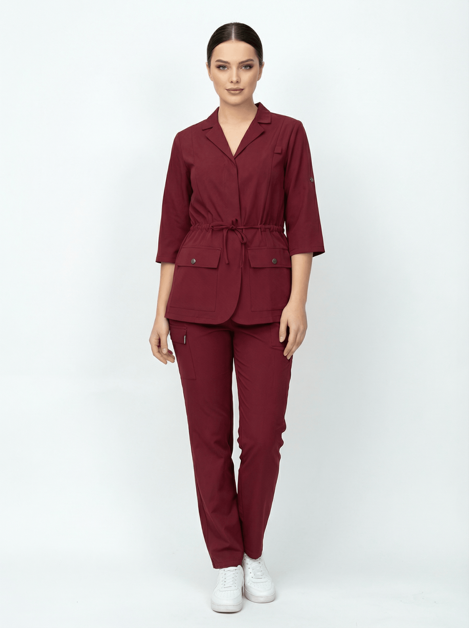 L I S B O N | Bordo Premium Likralı Ceket Üniforma Takım - Class Üniforma hemşire formaları, medikal önlükler