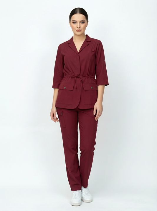 L I S B O N | Bordo Premium Likralı Ceket Üniforma Takım