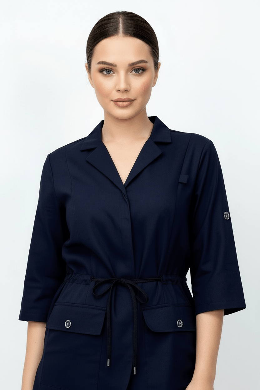 L I S B O N | Lacivert Premium Likralı Ceket Üniforma Takım - Class Üniforma hemşire formaları, medikal önlükler