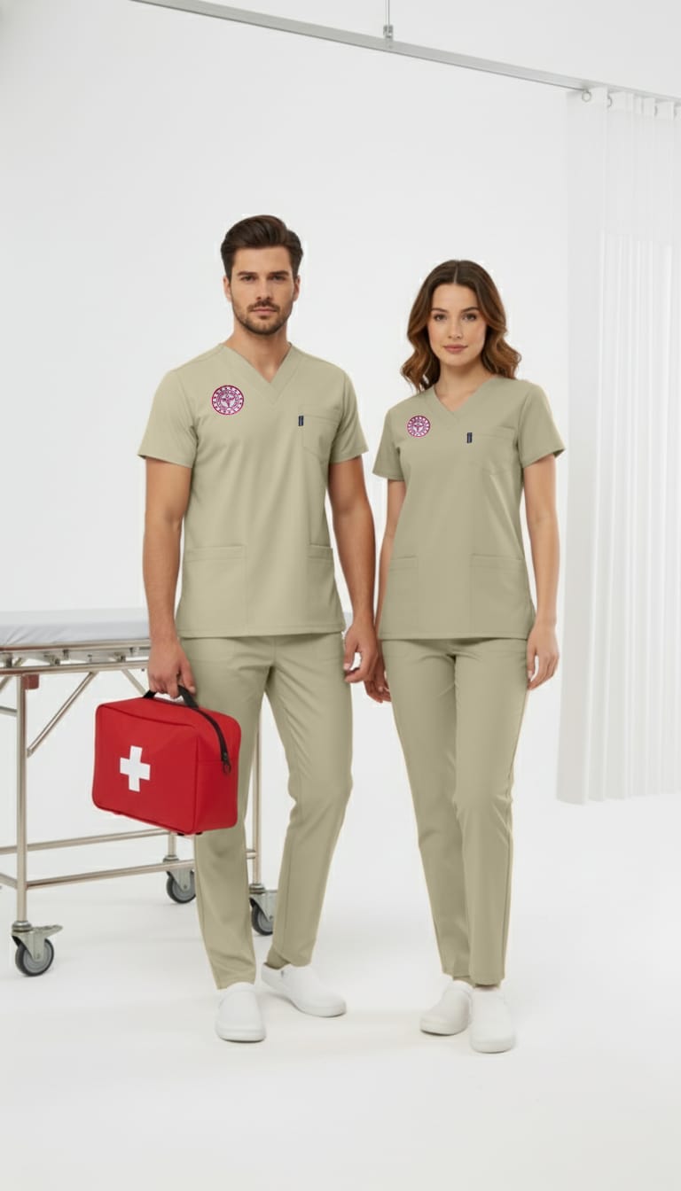 Class Üniforma Bej Sağlık Teknisyen, Tekniker Forması Likralı Scrubs Kadın (Yeni Yönetmeliğe Uygun - Moth)