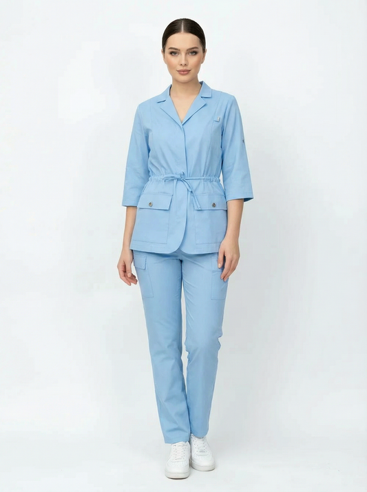 L I S B O N | Bebe Mavisi Premium Likralı Ceket Üniforma Takım