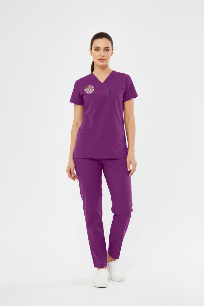 Mor Ebe Forması Likralı Scrubs Takım(Yeni Yönetmeliğe Uygun - Byzantium)