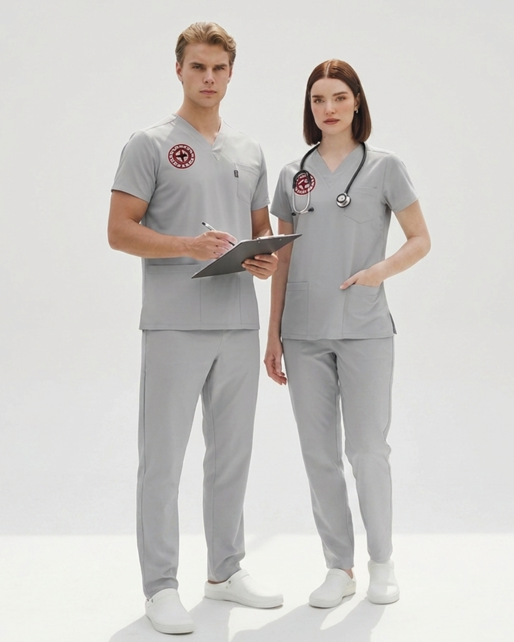 Gri Teknik Hizmetler Forması Likralı Scrubs Takım (Yeni Yönetmeliğe Uygun - Neutral Gray)