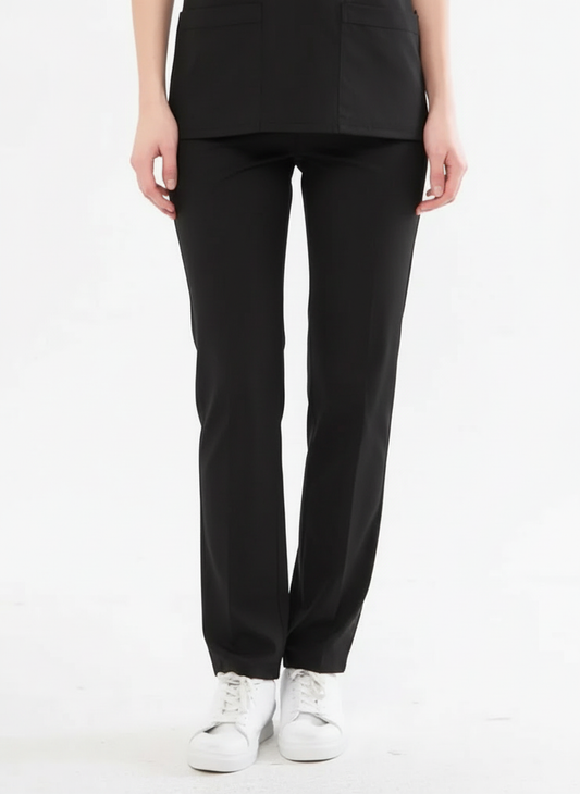 Классические чёрные женские брюки с однобортным низом из лайкры
