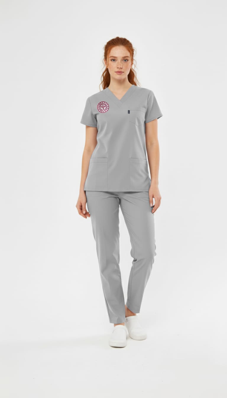 Gri Teknik Hizmetler Forması Likralı Scrubs Takım (Yeni Yönetmeliğe Uygun - Neutral Gray) - Class Üniforma hemşire formaları, medikal önlükler