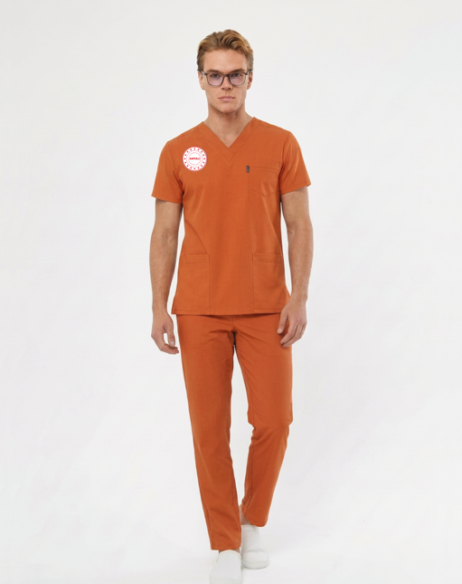 Turuncu Klinik Destek İşçi Forması Likralı Scrubs Takım (Yeni Yönetmeliğe Uygun - Orange Ochre)