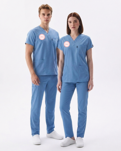 Alaska Mavisi Doktor Hekim Forması Likralı Scrubs Takım (Yeni Yönetmeliğe Uygun - Alaskan Blue)
