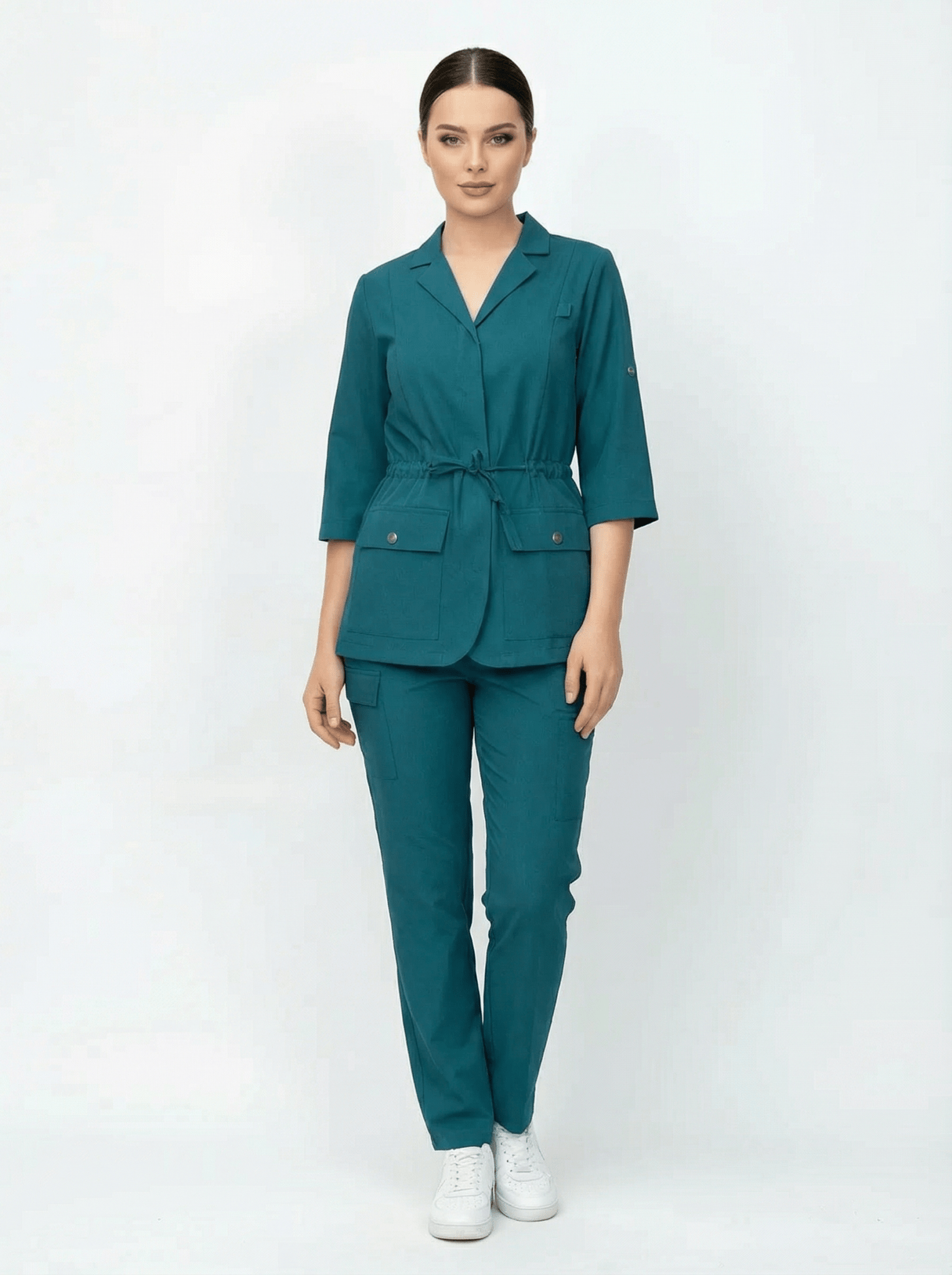 L I S B O N | Petrol Yeşili Premium Likralı Ceket Üniforma Takım - Class Üniforma hemşire formaları, medikal önlükler