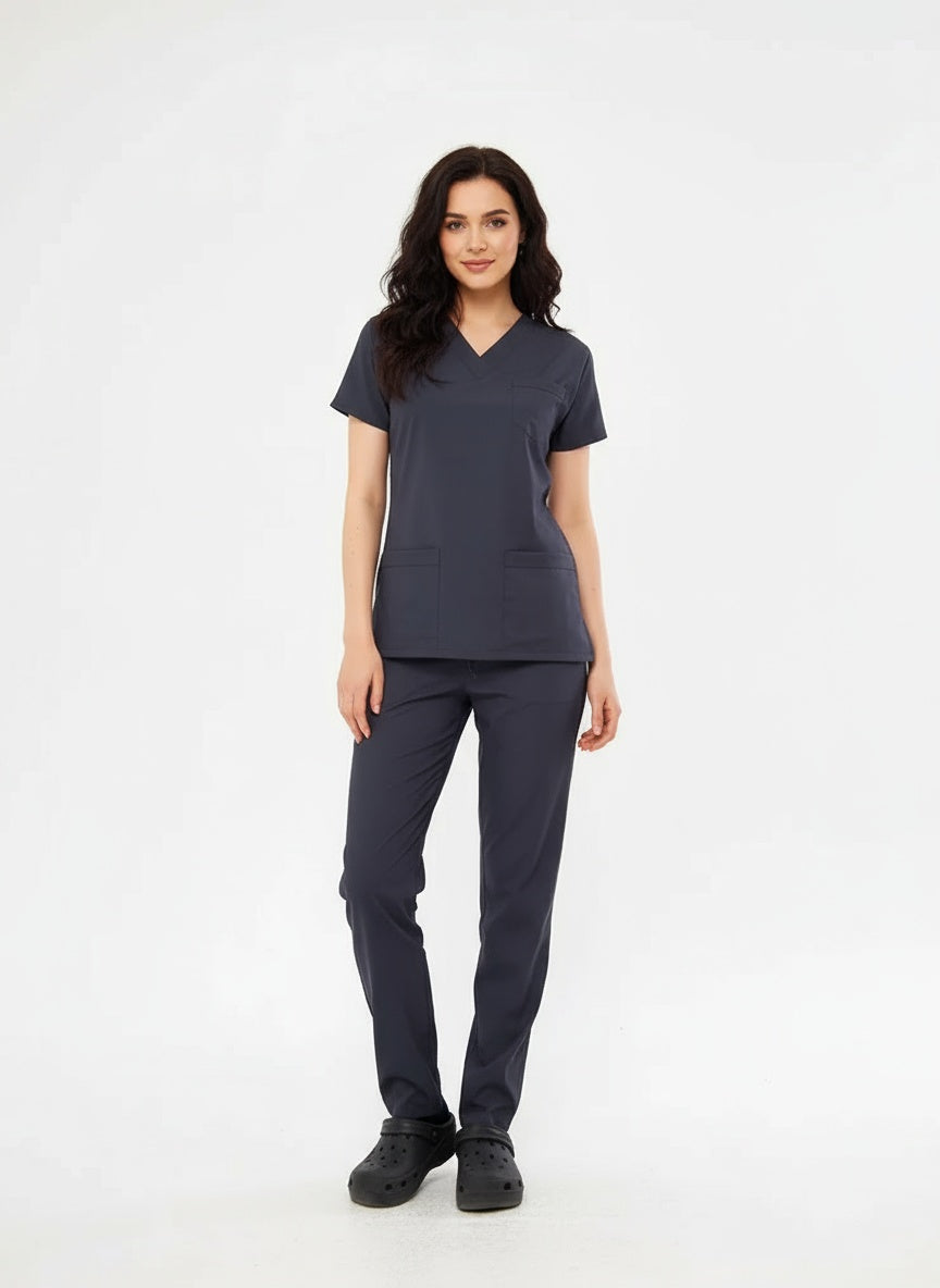 Классический комплект женской униформы из лайкры антрацитового цвета