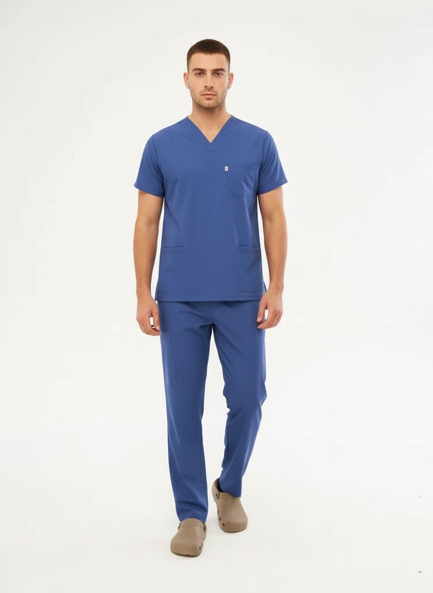 Классический комплект мужской униформы из лайкры цвета «штормовой синий»