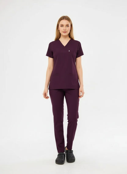 Classic - Mürdüm Kadın Likralı Üniforma Takımı