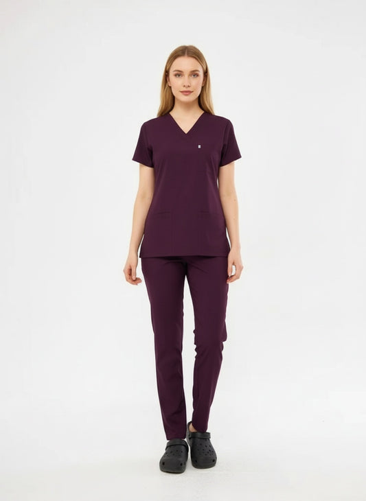 Classic - Koyu Mürdüm Kadın Likralı Üniforma Takımı