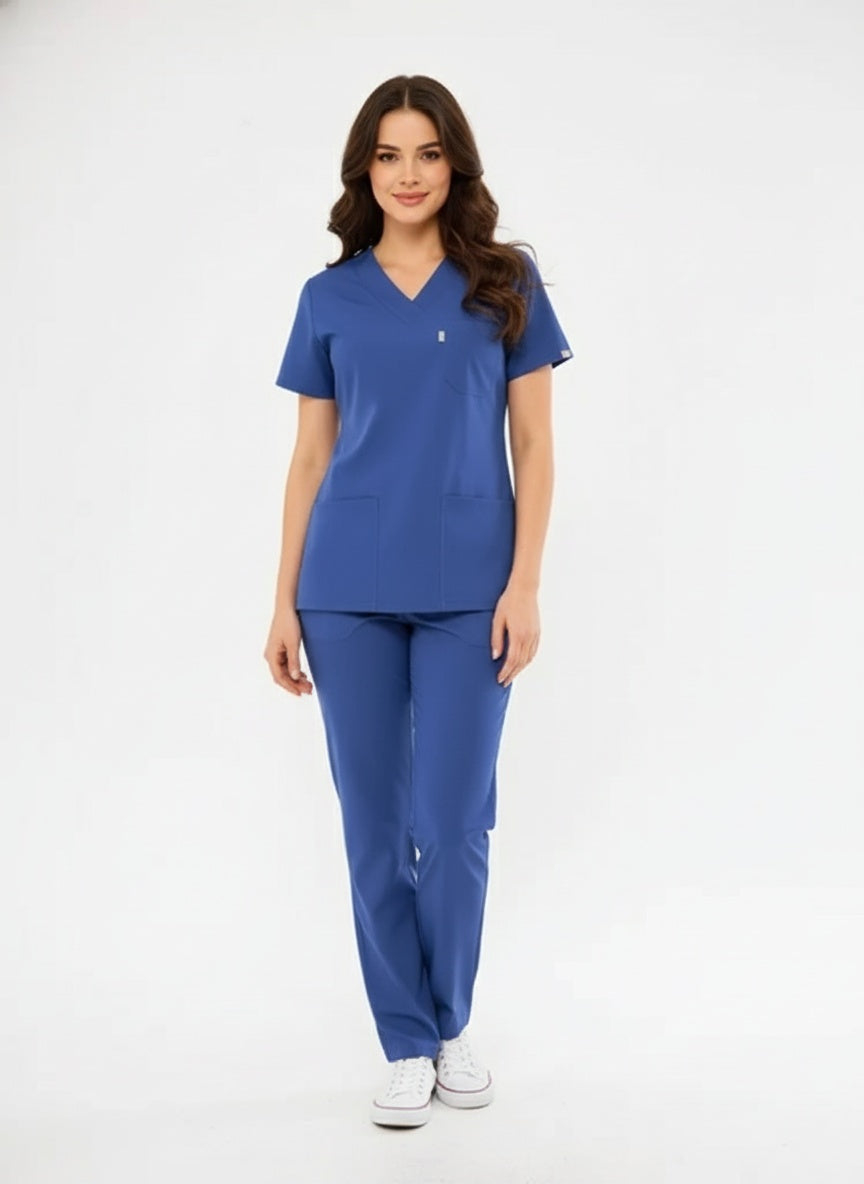 Классический комплект женской униформы из лайкры цвета «штормовой синий»