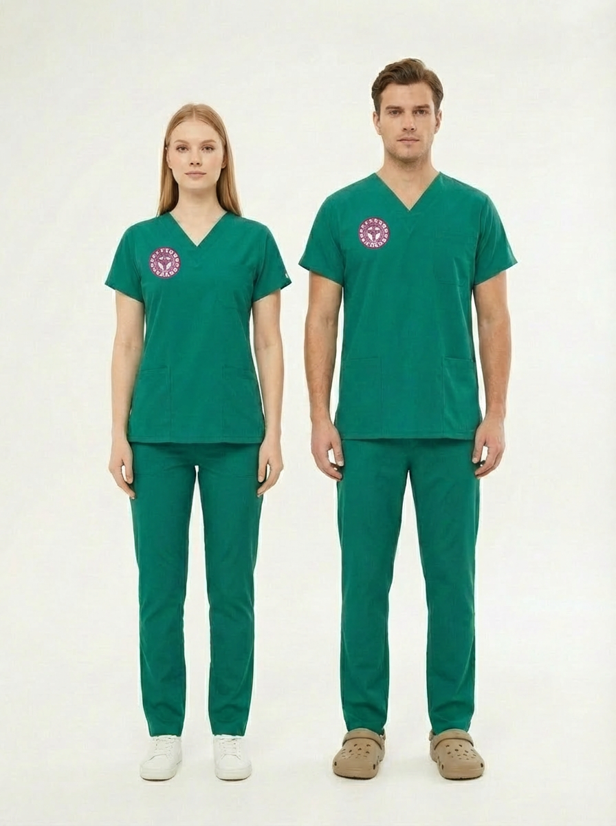 Cerrahi Yeşil Ameliyathane Çalışan Forması Likralı Scrubs Takım (Yeni Yönetmeliğe Uygun - Forsty)