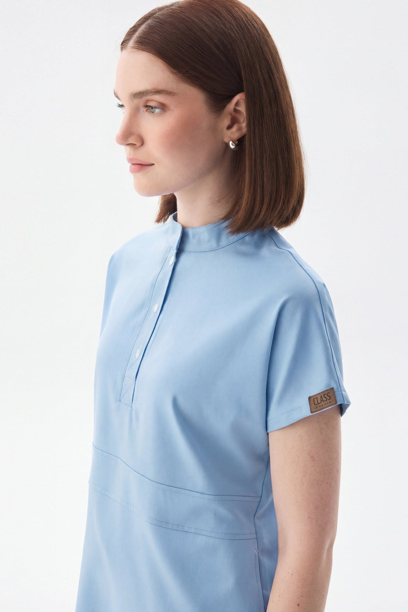 N O V A | Bebe Mavisi Kadın Likralı Hakim Yaka Yarım Pat Çıtçıtlı Hemşire Ve Doktor Forması Scrubs - Class Üniforma hemşire formaları, medikal önlükler